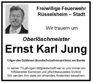 Trauer um Oberlöschmeister Ernst Karl Jung